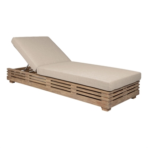 Armen Living Vivid Outdoor Chaise Lounge in Light Eucalyptus Wood /Taupe Cushion