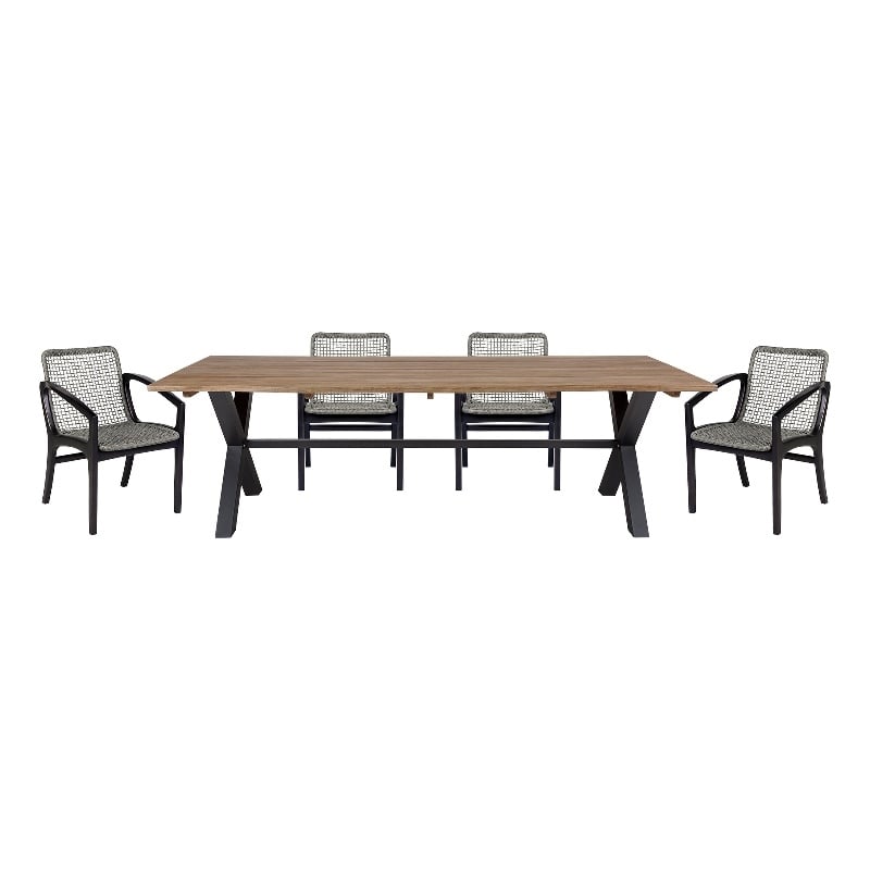 Glendora Beckham Outdoor 5 Piece Live Edge Dining Set in Eucalyptus and Rope