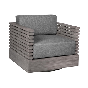 Vivid Swivel Outdoor Patio Chair in Gray Eucalyptus Wood with Gray  Cushions