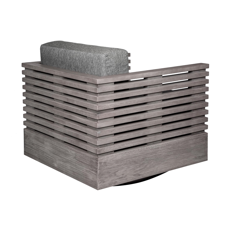 Vivid Swivel Outdoor Patio Chair in Gray Eucalyptus Wood with Gray  Cushions