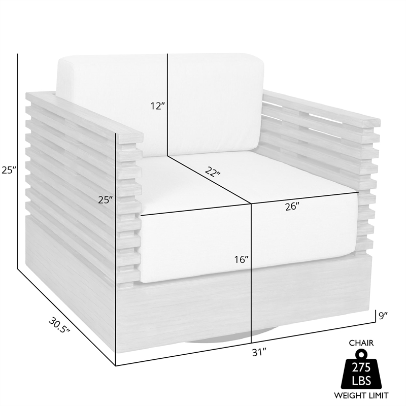 Vivid Swivel Outdoor Patio Chair in Light Eucalyptus Wood with Taupe Cushions
