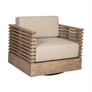 Vivid Swivel Outdoor Patio Chair in Light Eucalyptus Wood with Taupe Cushions