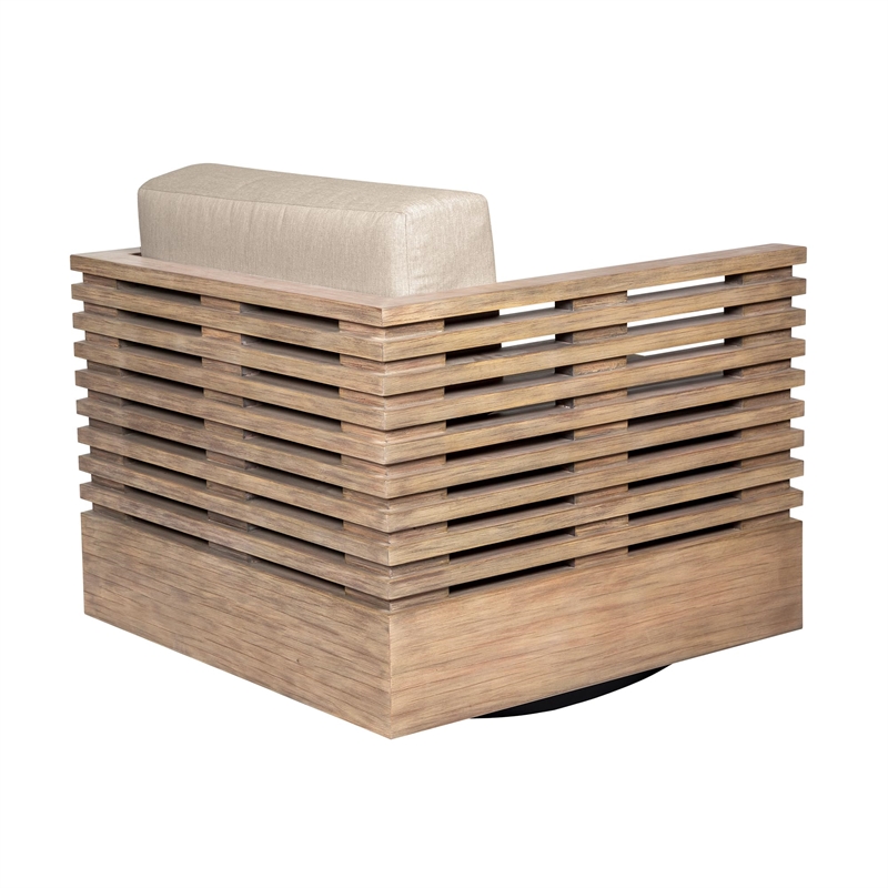 Vivid Swivel Outdoor Patio Chair in Light Eucalyptus Wood with Taupe Cushions