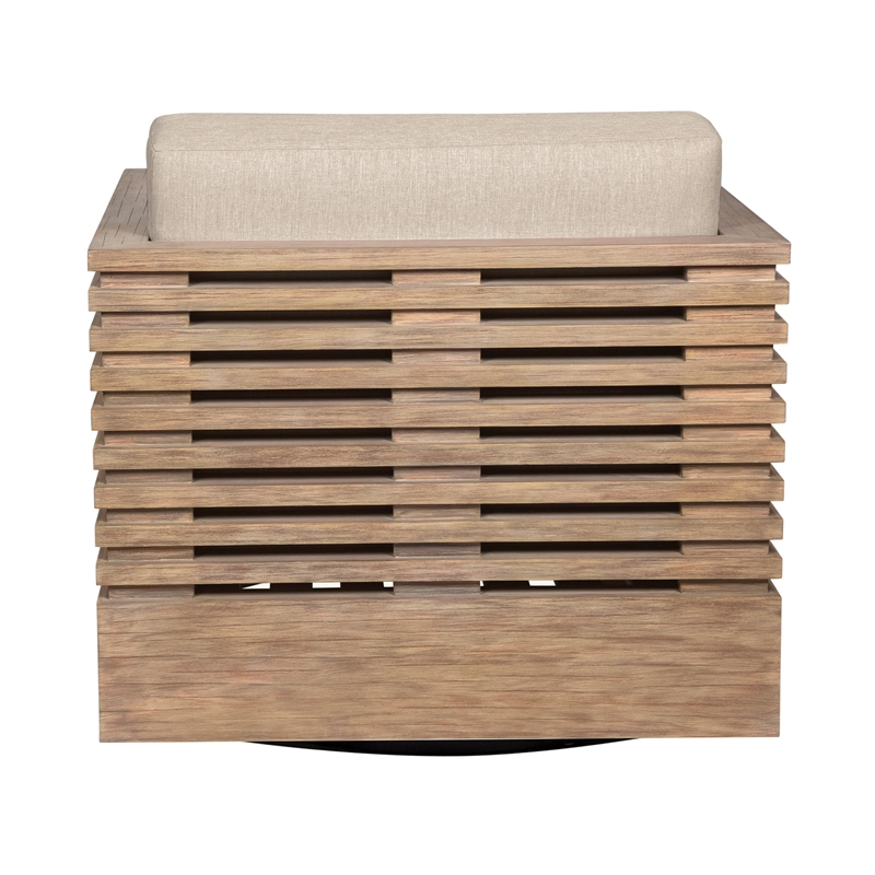 Vivid Swivel Outdoor Patio Chair in Light Eucalyptus Wood with Taupe Cushions