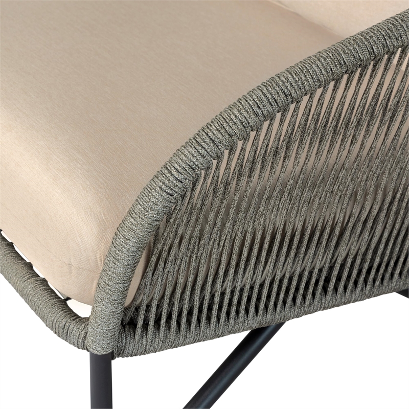 Benicia Outdoor 4 Piece Conversation Set in Eucalyptus with Rope and  Cushions