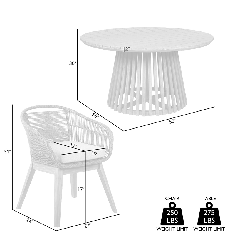 Escondido Tutti Frutti Outdoor 5 Piece Dining in Eucalyptus Rope and Cushions