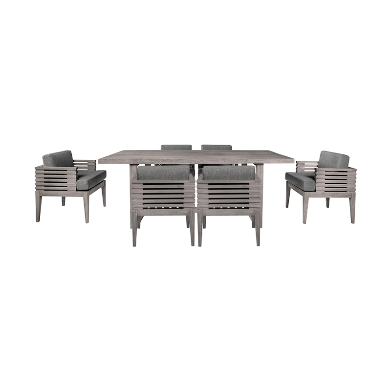 Vivid Outdoor 7 Piece Dining Set in Gray Eucalyptus Wood with Gray Cushions