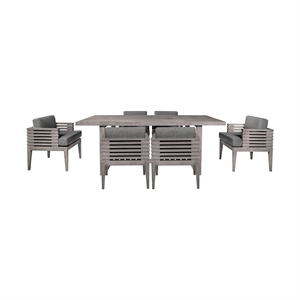 Vivid Outdoor 7 Piece Dining Set in Gray Eucalyptus Wood with Gray Cushions