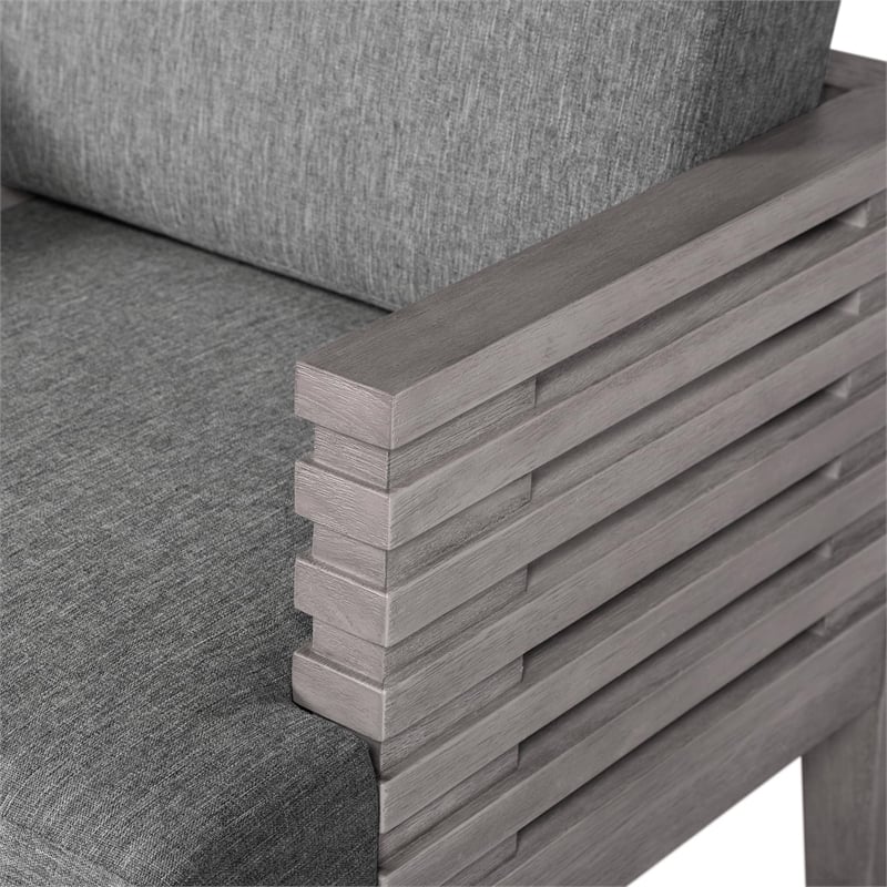 Vivid Outdoor 7 Piece Dining Set in Gray Eucalyptus Wood with Gray Cushions