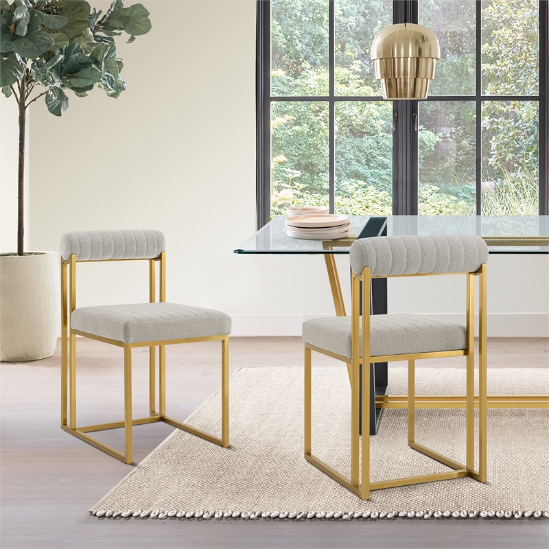 Anastasia Dining Chair with Taupe Fabric - Set of 2