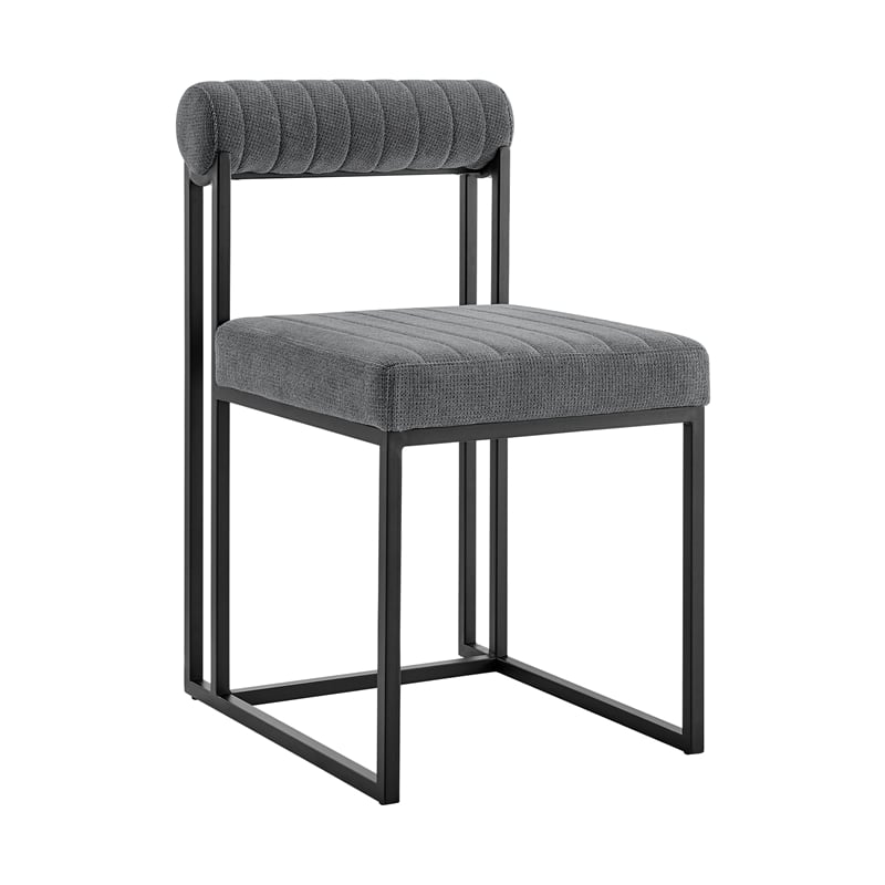 Anastasia Dining Chair with Matte Black Iron and Anchor Gray Fabric - Set of 2