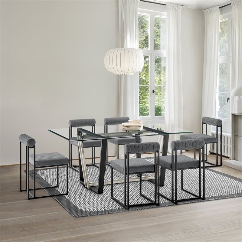 Anastasia Dining Chair with Matte Black Iron and Anchor Gray Fabric - Set of 2
