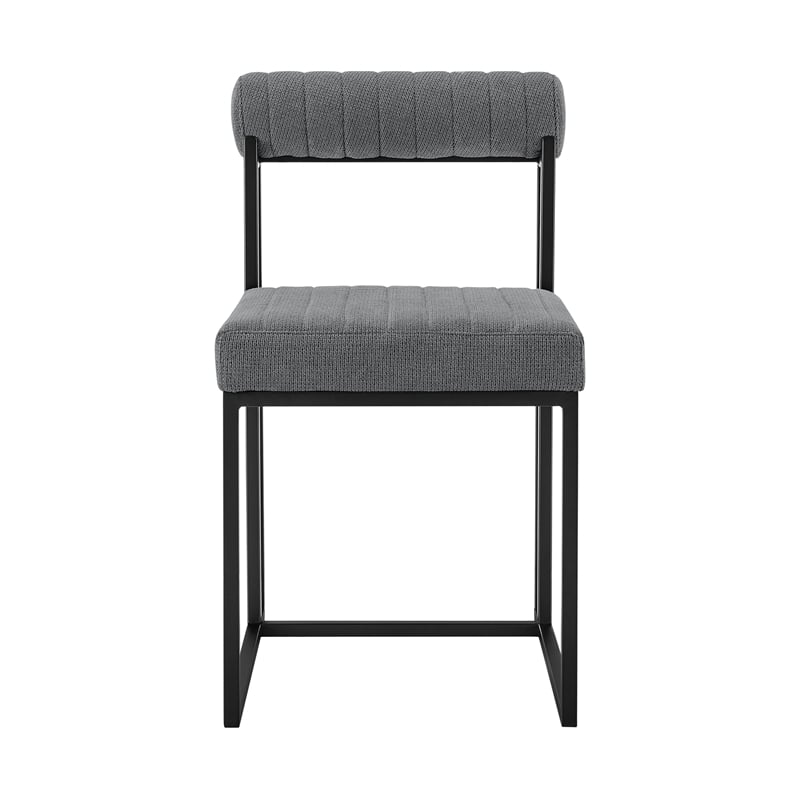 Anastasia Dining Chair with Matte Black Iron and Anchor Gray Fabric - Set of 2