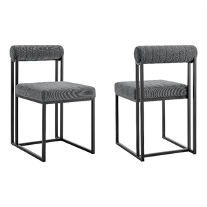 Anastasia Dining Chair with Matte Black Iron and Anchor Gray Fabric - Set of 2