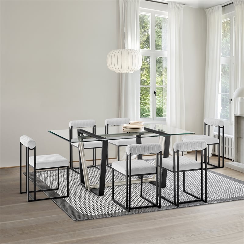Anastasia Dining Chair with Matte Black Iron and Light Gray Fabric - Set of 2