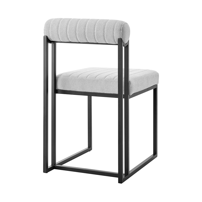 Anastasia Dining Chair with Matte Black Iron and Light Gray Fabric - Set of 2