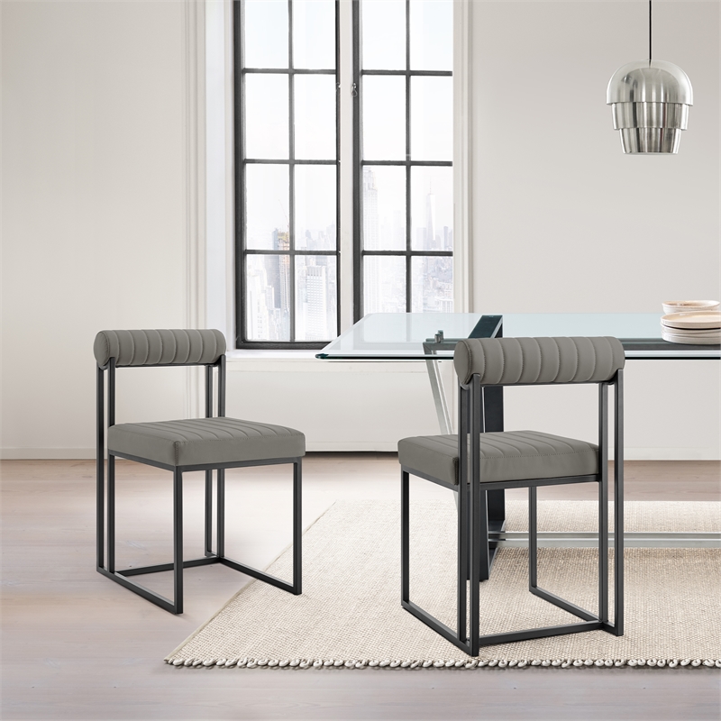 Anastasia Dining Chair with Light Gray Faux Leather - Set of 2