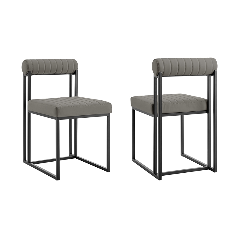 Anastasia Dining Chair with Light Gray Faux Leather - Set of 2