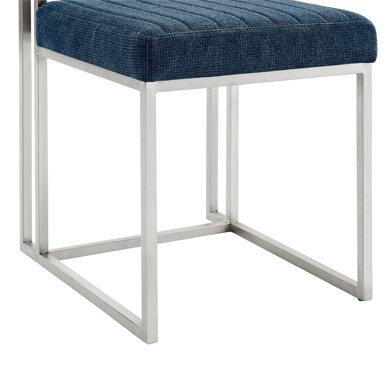 Anastasia Dining Chair with Brushed Stainless Steel and Blue Fabric - Set of 2