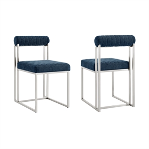 Anastasia Dining Chair with Brushed Stainless Steel and Blue Fabric - Set of 2