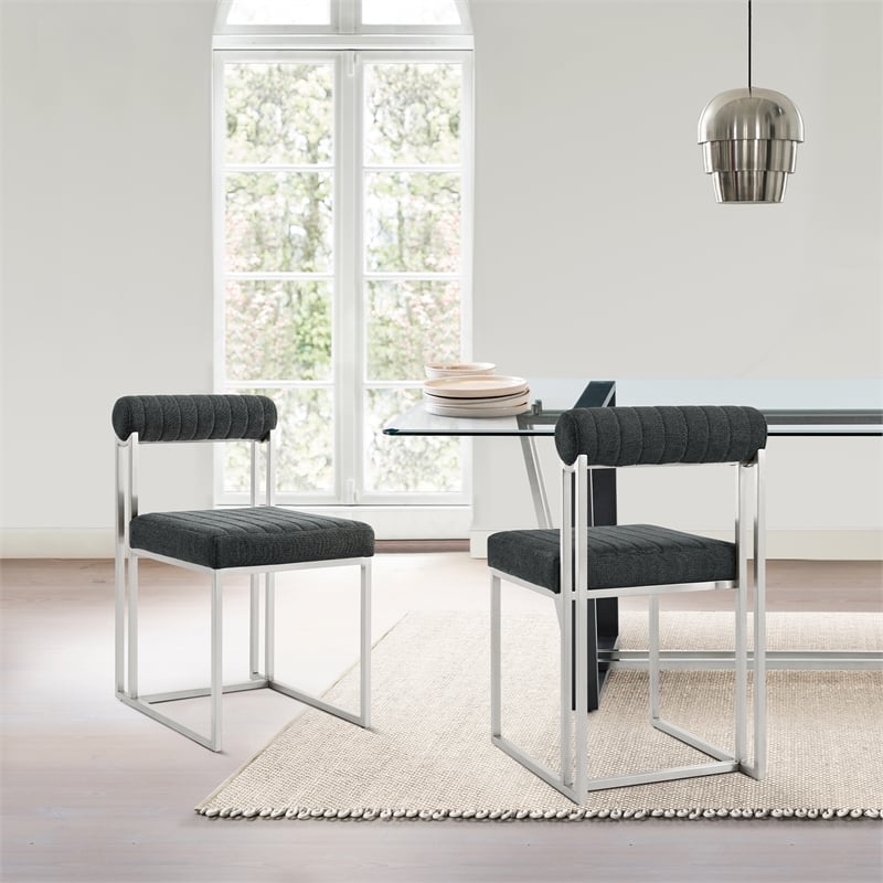 Anastasia Dining Chair with Charcoal Fabric - Set of 2