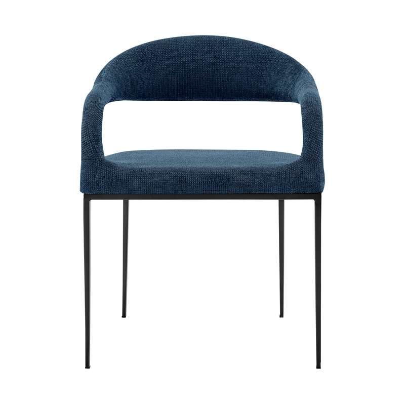 Morgan Upholstered Dining Chair with Matte Black Iron and Blue Fabric - Set of 2