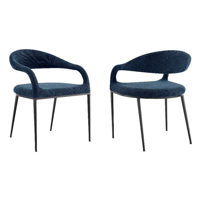 Morgan Upholstered Dining Chair with Matte Black Iron and Blue Fabric - Set of 2