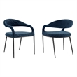 Morgan Upholstered Dining Chair with Matte Black Iron and Blue Fabric - Set of 2