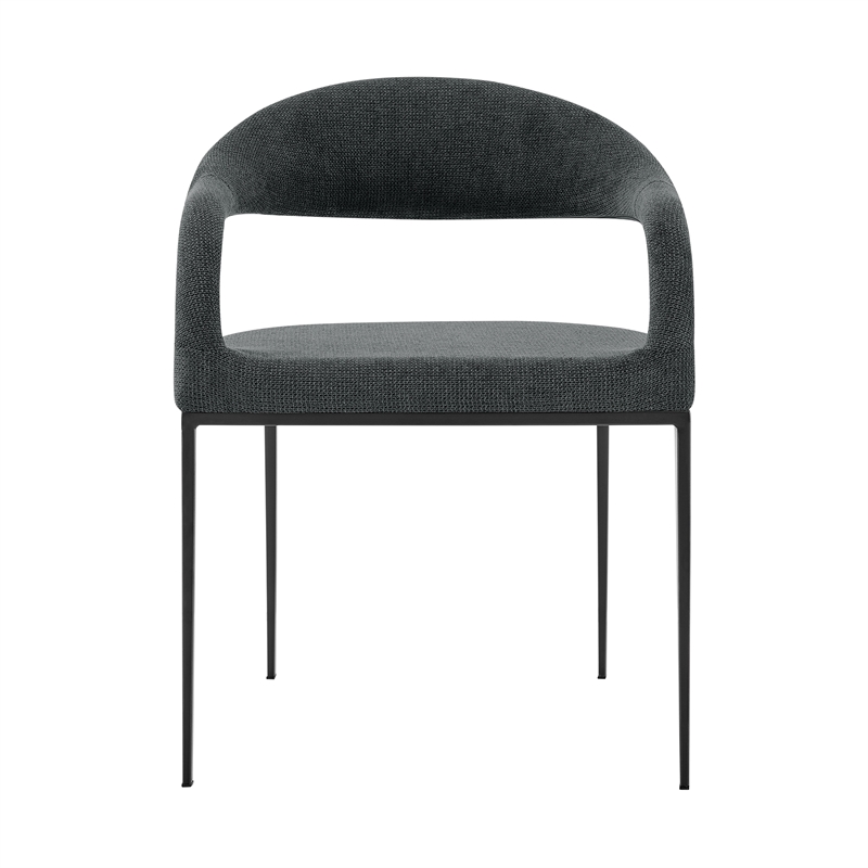 Morgan Dining Chair with Matte Black Iron and Charcoal Fabric - Set of 2