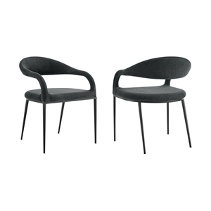 Morgan Dining Chair with Matte Black Iron and Charcoal Fabric - Set of 2