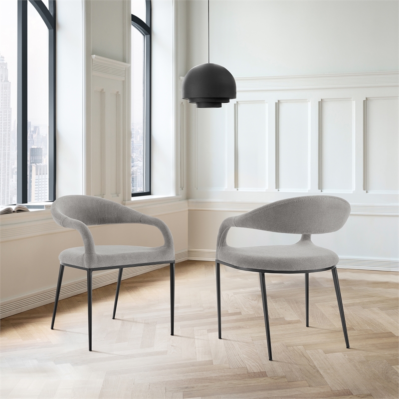 Morgan Dining Chair with Matte Black Iron and Light Gray Fabric - Set of 2