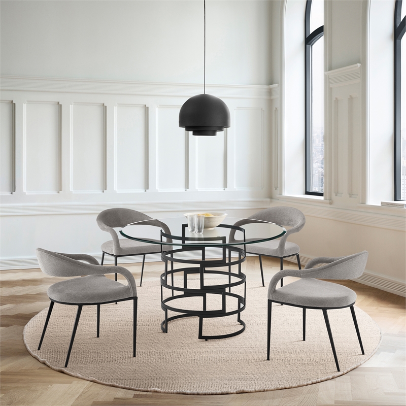 Morgan Dining Chair with Matte Black Iron and Light Gray Fabric - Set of 2