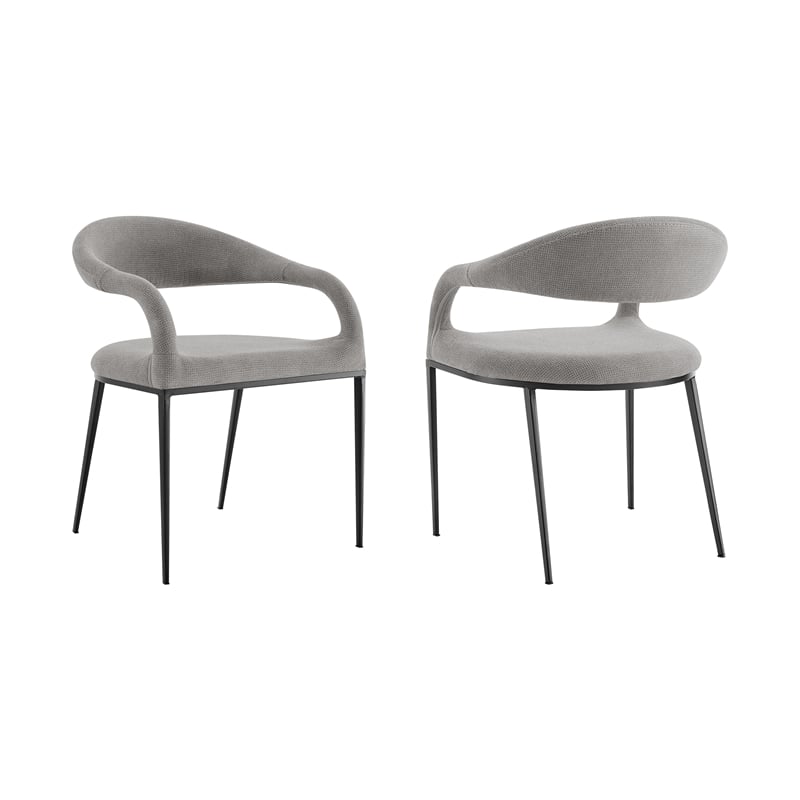 Morgan Dining Chair with Matte Black Iron and Light Gray Fabric - Set of 2