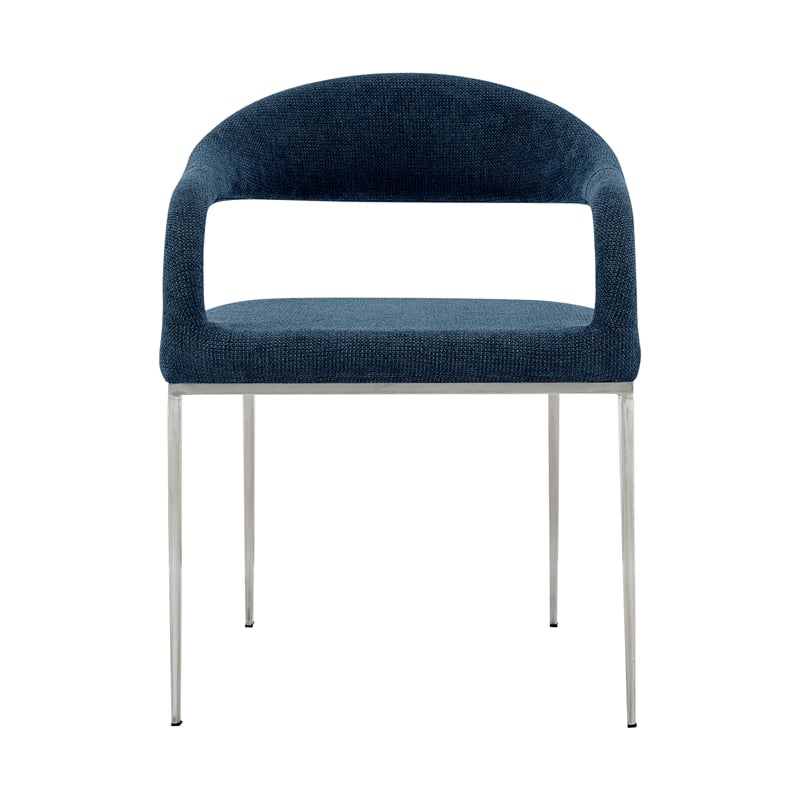 Morgan Dining Chair with Brushed Stainless Steel and Blue Fabric - Set of 2
