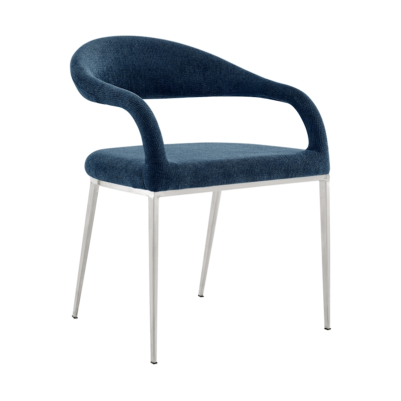 Morgan Dining Chair with Brushed Stainless Steel and Blue Fabric - Set of 2