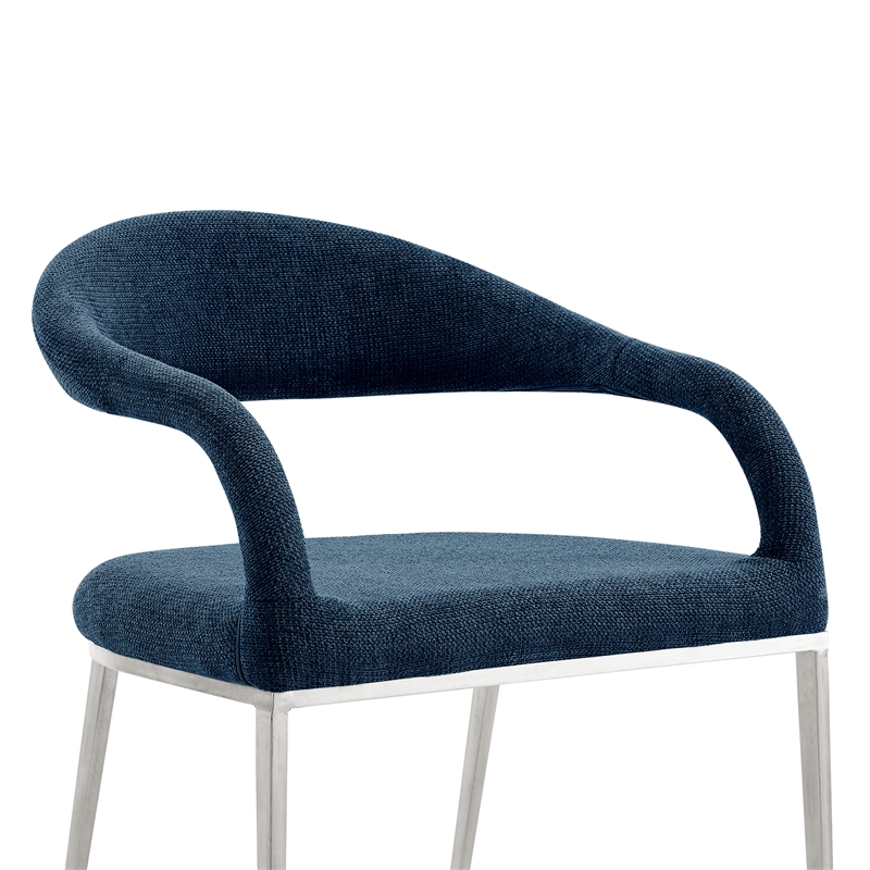 Morgan Dining Chair with Brushed Stainless Steel and Blue Fabric - Set of 2
