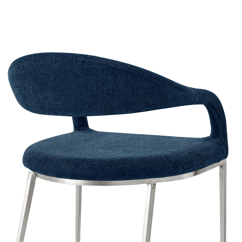 Morgan Dining Chair with Brushed Stainless Steel and Blue Fabric - Set of 2