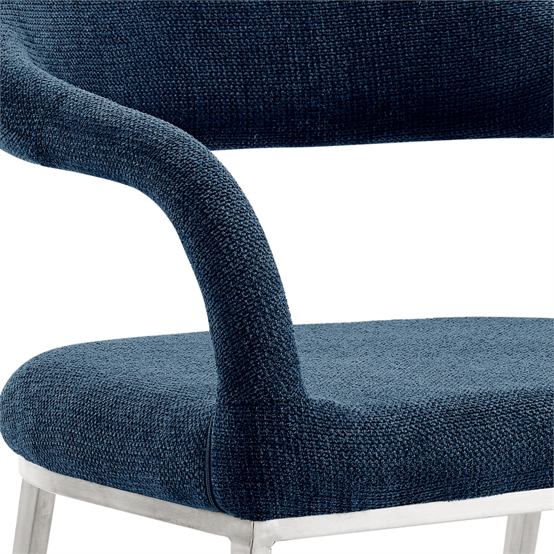 Morgan Dining Chair with Brushed Stainless Steel and Blue Fabric - Set of 2