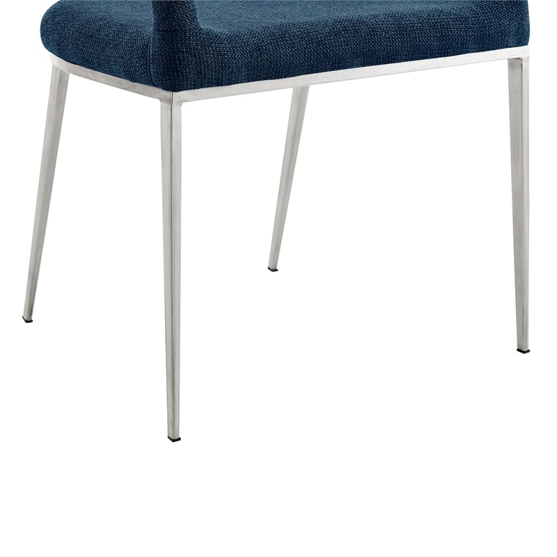 Morgan Dining Chair with Brushed Stainless Steel and Blue Fabric - Set of 2