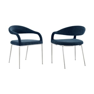 Morgan Dining Chair with Brushed Stainless Steel and Blue Fabric - Set of 2