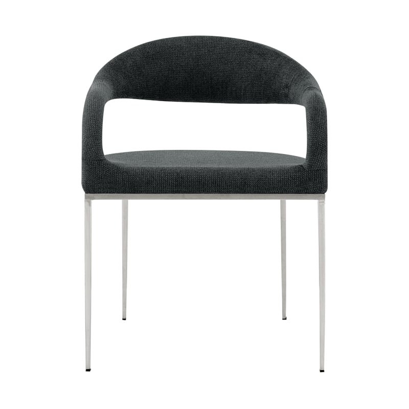 Morgan Dining Chair with Brushed Stainless Steel and Charcoal Fabric - Set of 2