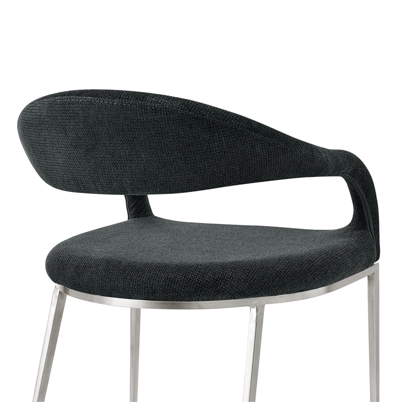 Morgan Dining Chair with Brushed Stainless Steel and Charcoal Fabric - Set of 2