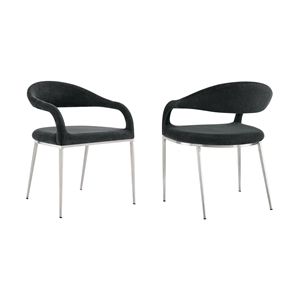 Morgan Dining Chair with Brushed Stainless Steel and Charcoal Fabric - Set of 2