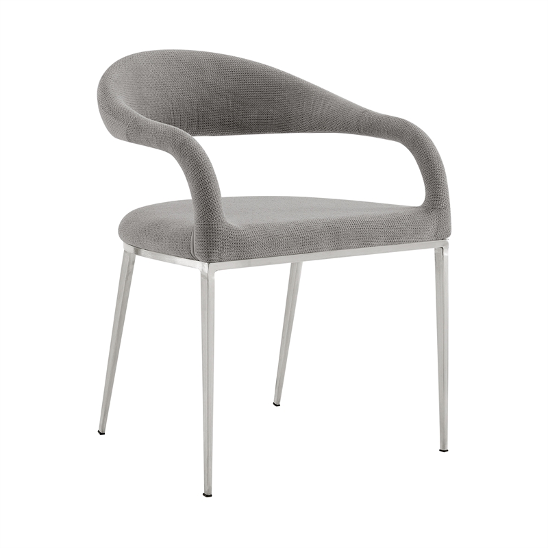 Morgan Dining Chair with Brushed Stainless Steel & Light Gray Fabric - Set of 2