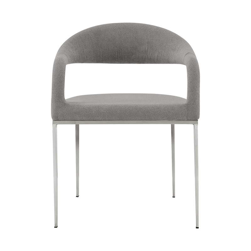 Morgan Dining Chair with Brushed Stainless Steel & Light Gray Fabric - Set of 2
