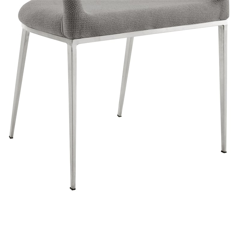 Morgan Dining Chair with Brushed Stainless Steel & Light Gray Fabric - Set of 2