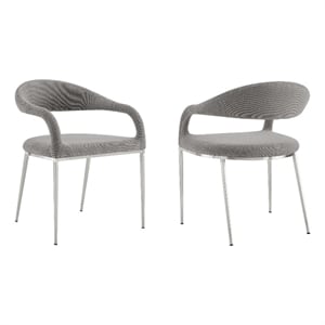 Morgan Dining Chair with Brushed Stainless Steel & Light Gray Fabric - Set of 2