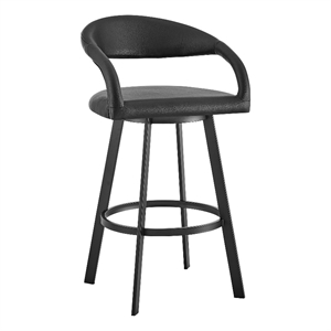 Ramona 26&quot Swivel Counter Stool with Matte Black Iron and Black Faux Leather
