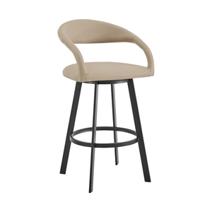 Ramona 26&quot Swivel Counter Stool with Matte Black Iron and Beige Faux Leather