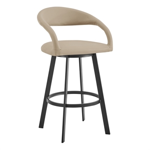 Ramona 30&quot Swivel Bar Stool with Matte Black Iron and Beige Faux Leather
